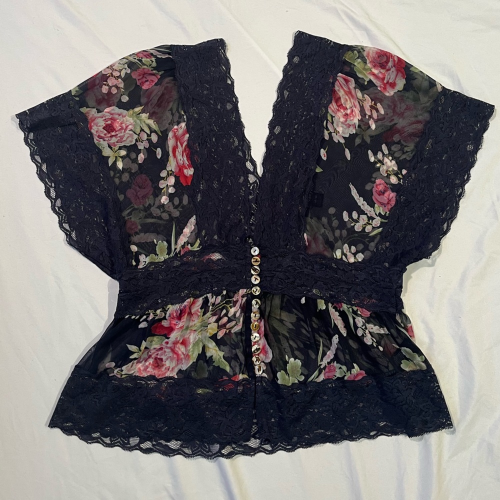 Navy floral blouse